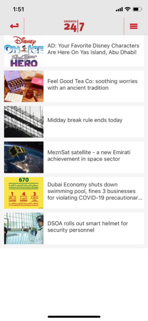 EMIRATES 24/7 - News feed from the Emirates 24-7 app featuring headlines on UAE business lifestyle and local updates