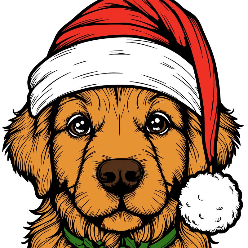 realistic dog with a christmas hat