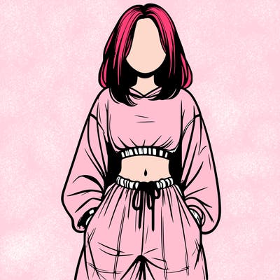 realistic girl faceless with baggy pants and a crop top