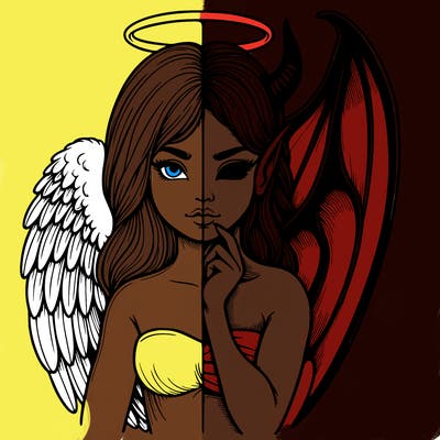 realistic angel half demon