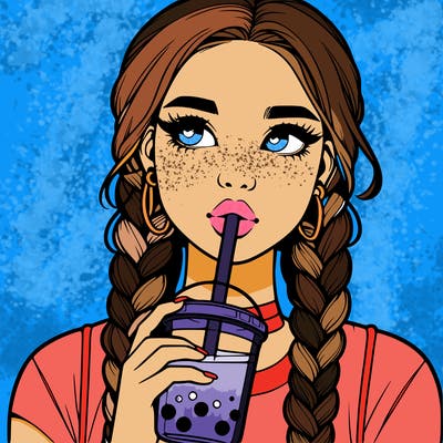 realistic girl with braided hair drinking boba