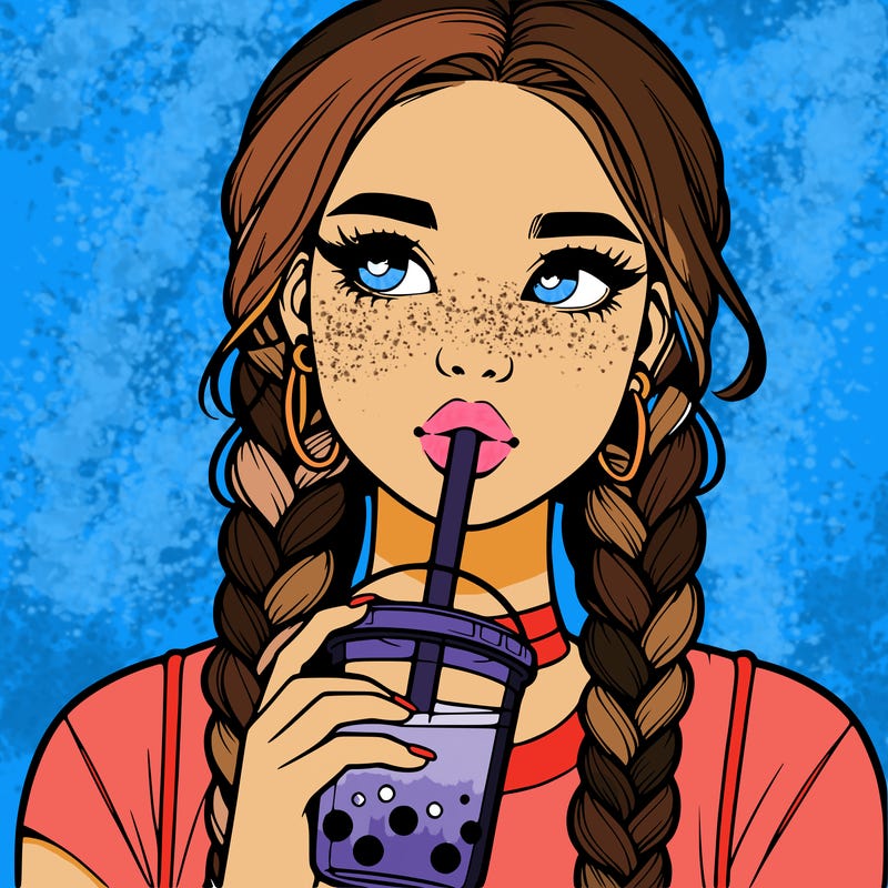realistic girl with braided hair drinking boba