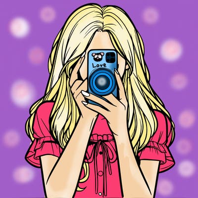 a realistic girl holding her phone taking pictures