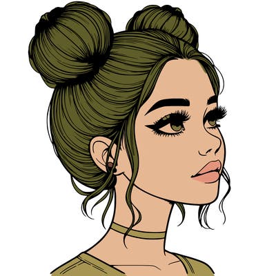 realistic girl with buns on the top of her head