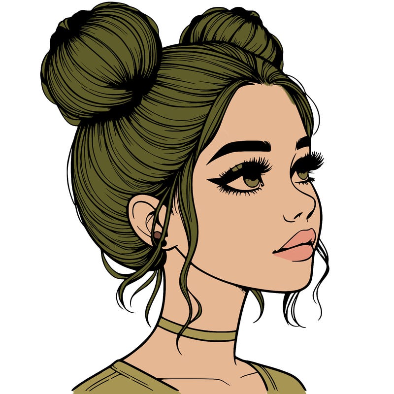 realistic girl with buns on the top of her head