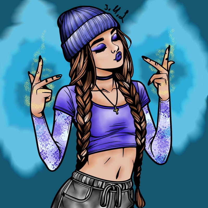 realistic teenage girl with braids and a beanie and crop top doing 🫶🏼