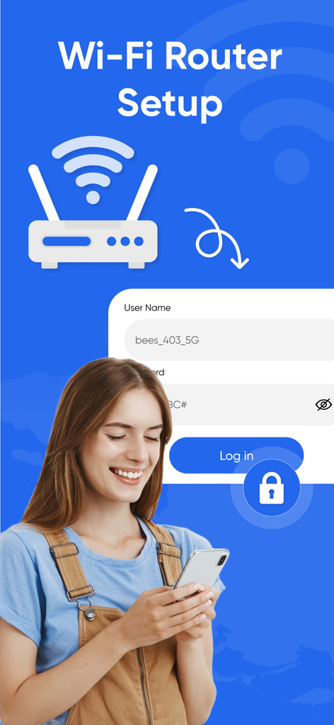 All Router Wifi Admin Setup - A woman using a smartphone to access the Wi-Fi router setup login screen