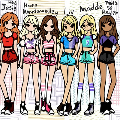 a group of girls wearing crop tops and shorts