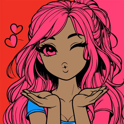 realistic girl winking and blowing a kiss while making heart hands