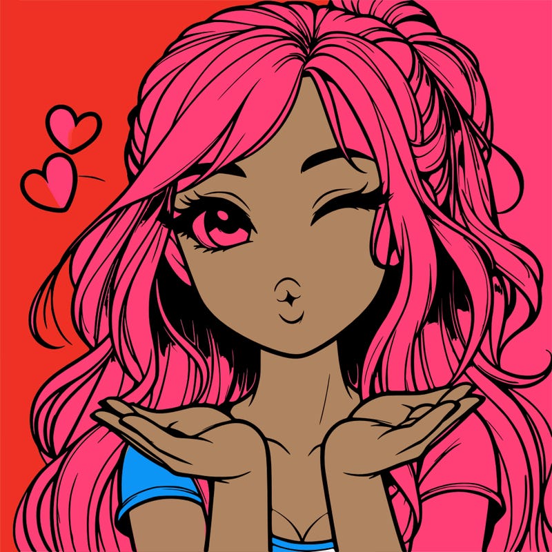 realistic girl winking and blowing a kiss while making heart hands