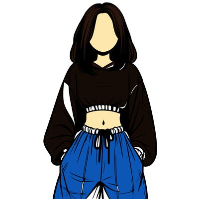 realistic girl faceless with baggy pants and a crop top