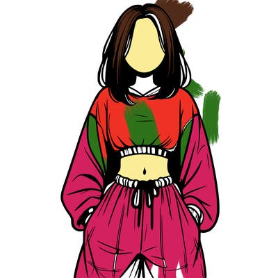 realistic girl faceless with baggy pants and a crop top