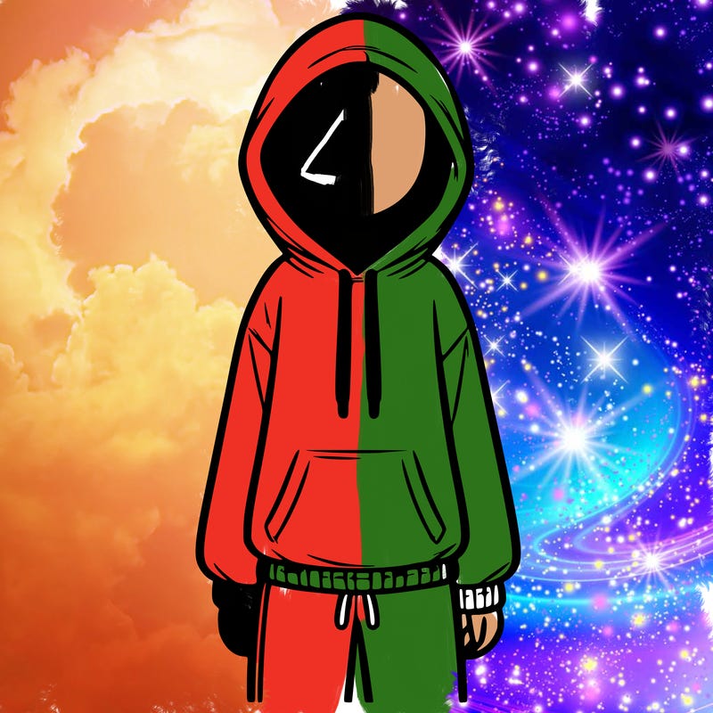 faceless girl in a tracksuit with a hood on and no hair