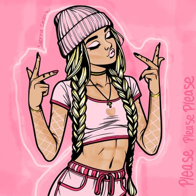 realistic teenage girl with braids and a beanie and crop top doing 🫶🏼
