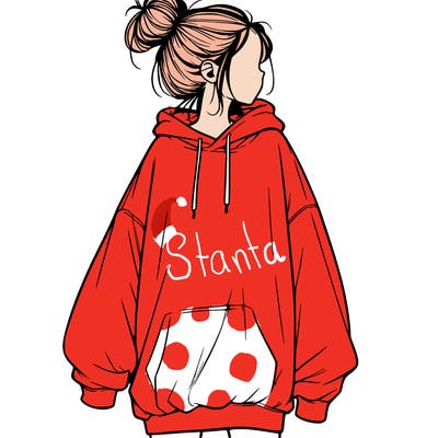 realistic girl with a oversized sweatshirt on and a bun