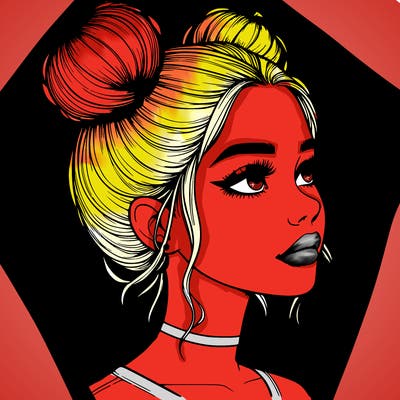 realistic girl with buns on the top of her head