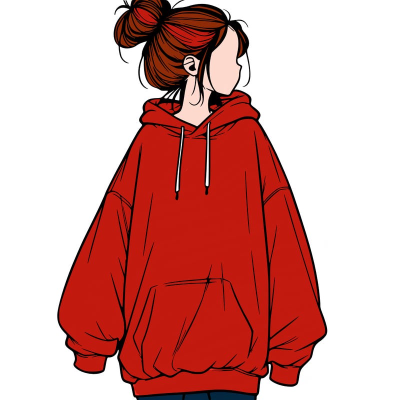 realistic girl with a oversized sweatshirt on and a bun
