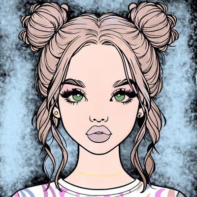 realistic girl with two buns in hair and lips