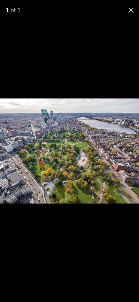 Official Freedom Trail® App - Aerial view of Boston Common park and the surrounding city skyline