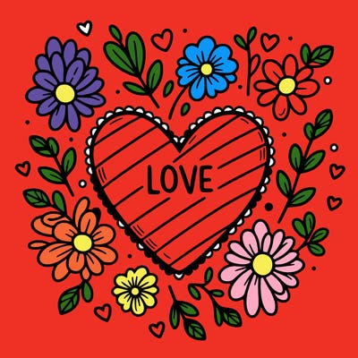 love heart with flowers around it