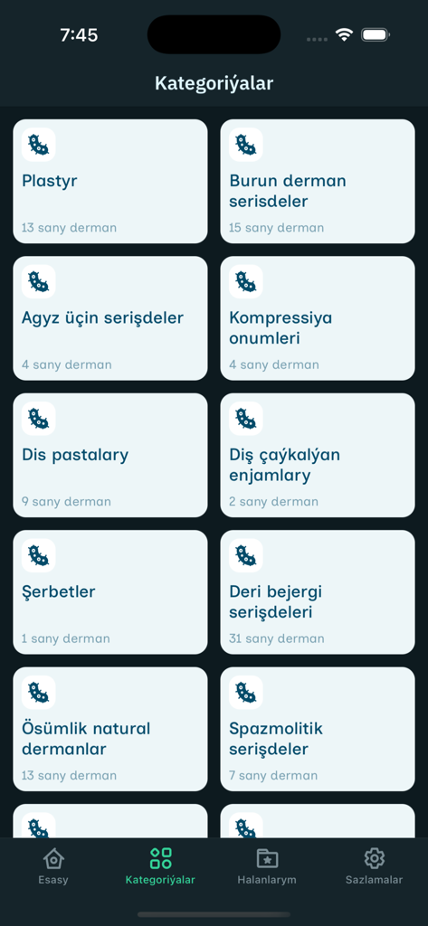 Melhem - Tela de categorias médicas do aplicativo Melhem