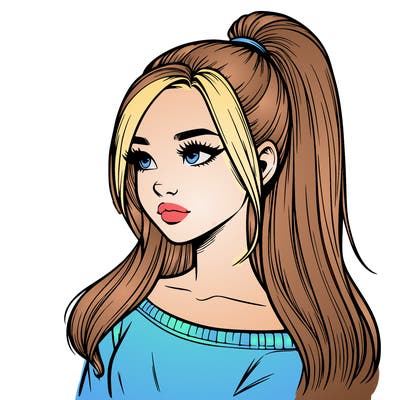 realistic girl with a high ponytail