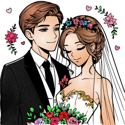 realistic wedding bride and groom