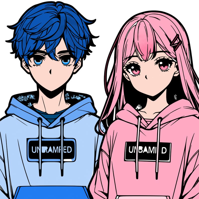manga guy and girl wearing nike hoodies