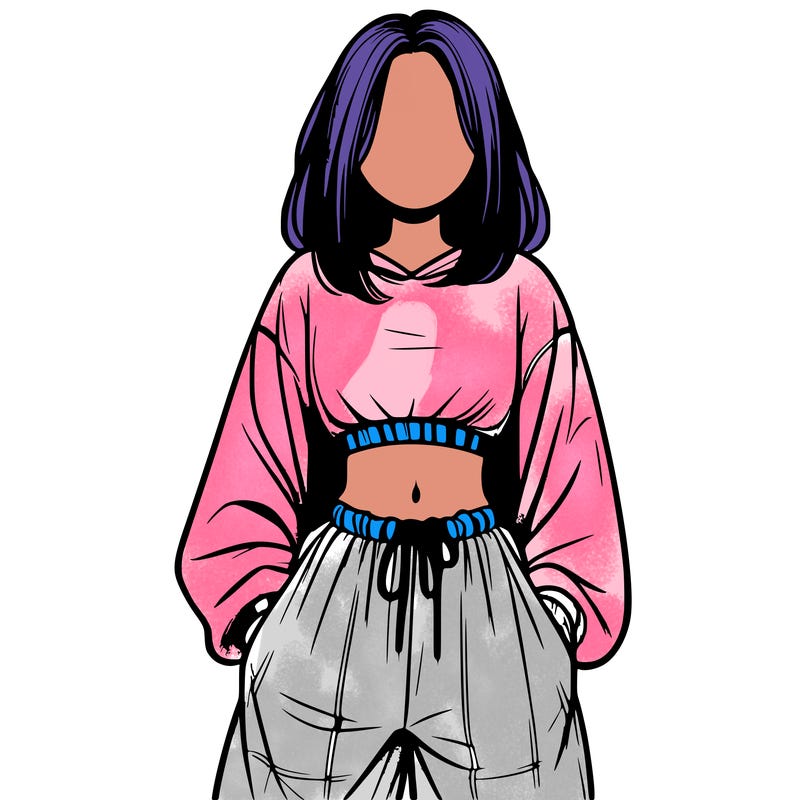 realistic girl faceless with baggy pants and a crop top