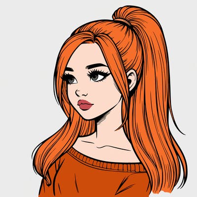 realistic girl with a high ponytail