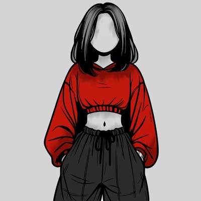 realistic girl faceless with baggy pants and a crop top