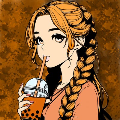 realistic girl with braided hair drinking boba