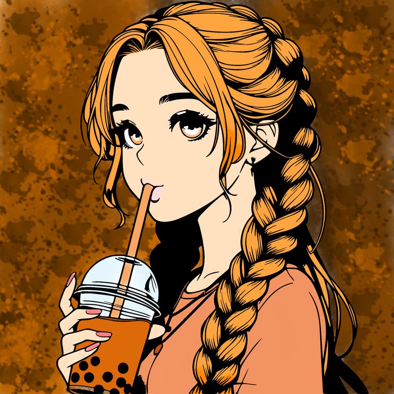 realistic girl with braided hair drinking boba