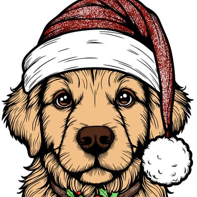 realistic dog with a christmas hat
