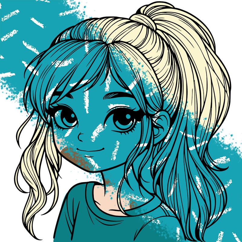 realistic girl with ponytail