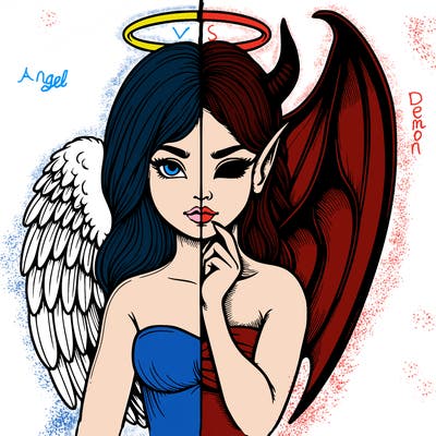 realistic angel half demon