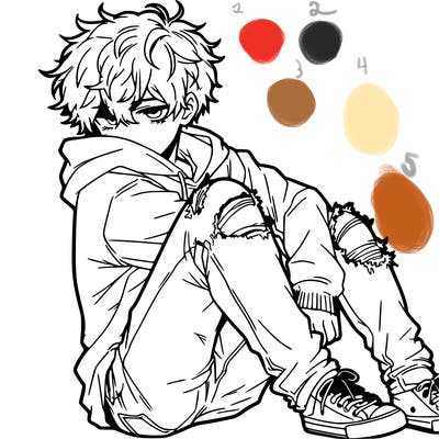 a male hoddie ripped jeans messy hair anime