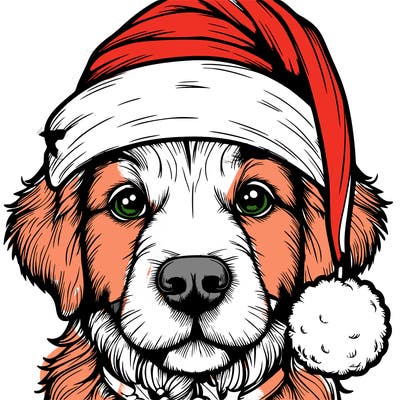 realistic dog with a christmas hat