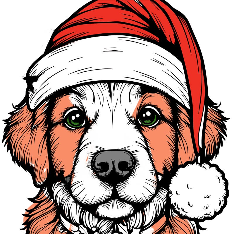 realistic dog with a christmas hat