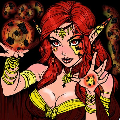 realistic scary beautiful elf sorceress casting spell