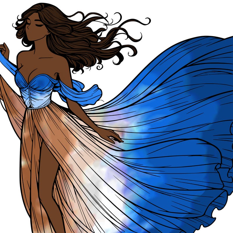 realistic woman in dress flowing the the wind