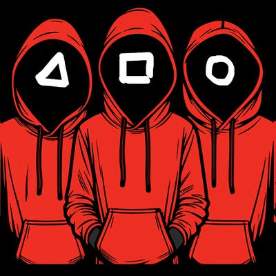3 faceless people in  hoodies