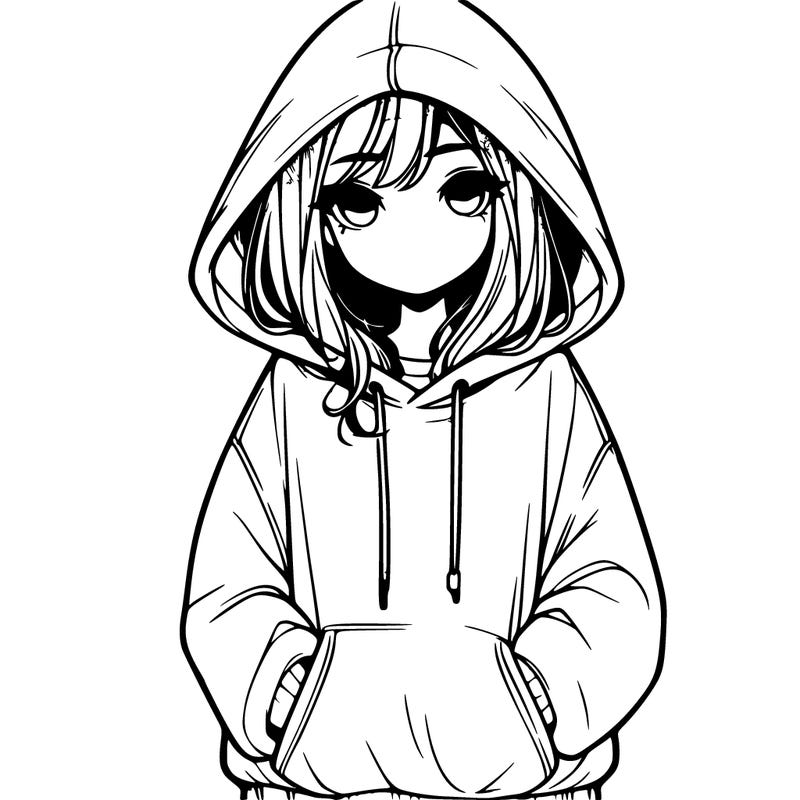 realistic girl with oversized hoodie