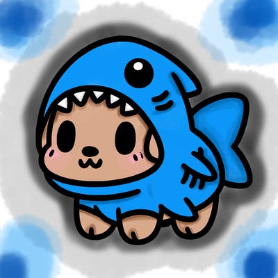 cute dog wearing a shark costume