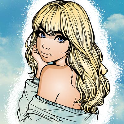 realistic girl with bangs looking over her shoulder