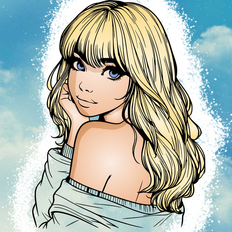 realistic girl with bangs looking over her shoulder