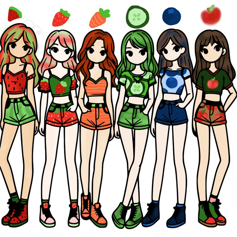 a group of girls wearing crop tops and shorts