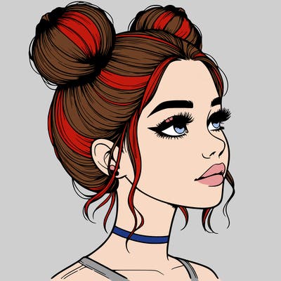 realistic girl with buns on the top of her head
