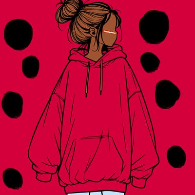 realistic girl with a oversized sweatshirt on and a bun
