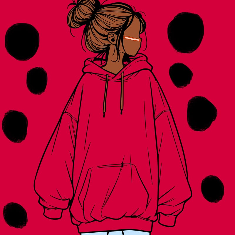 realistic girl with a oversized sweatshirt on and a bun